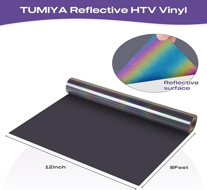TUMIYA Heat Transfer Vinyl Reflective Rainbow HTV Roll, Reflective HTV Vinyl