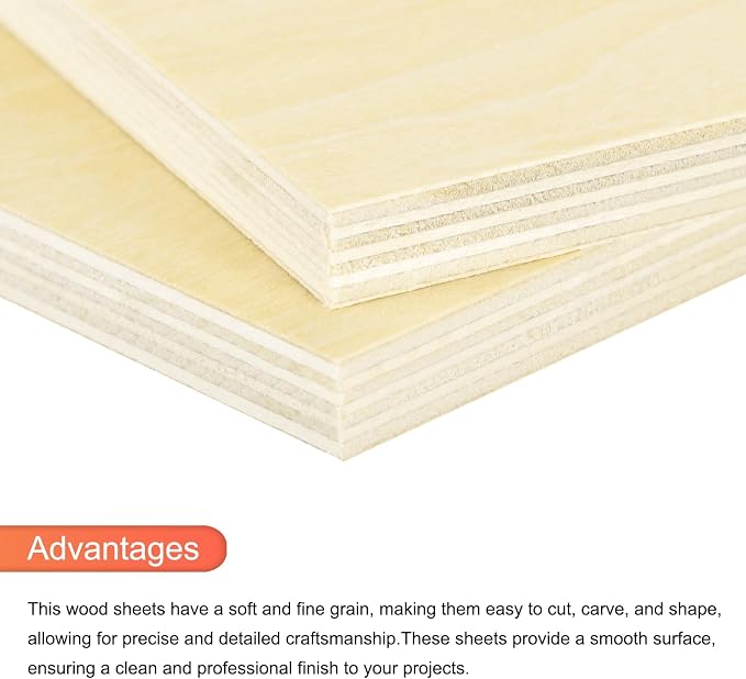 MECCANIXITY 10pcs Basswood Sheet 4 x 4 x 3/8 Inch Unfinished Wood Boards Plywood