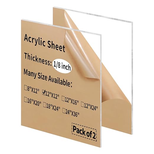 12 x 12 inch Clear Acrylic Sheets 1/8 inch Thick