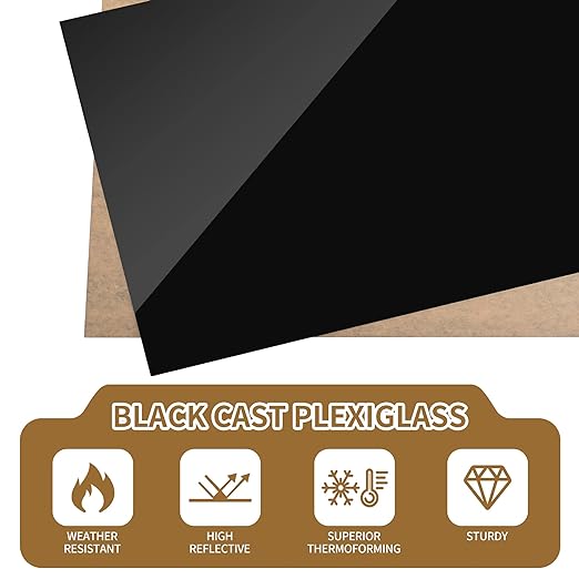 Lesnlok 2 Pieces 16 x 20 Black Acrylic Sheet 1/8 inch Thick 3mm Black