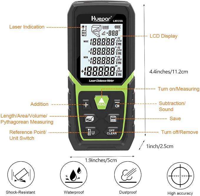Huepar Laser Distance Meter 393Ft