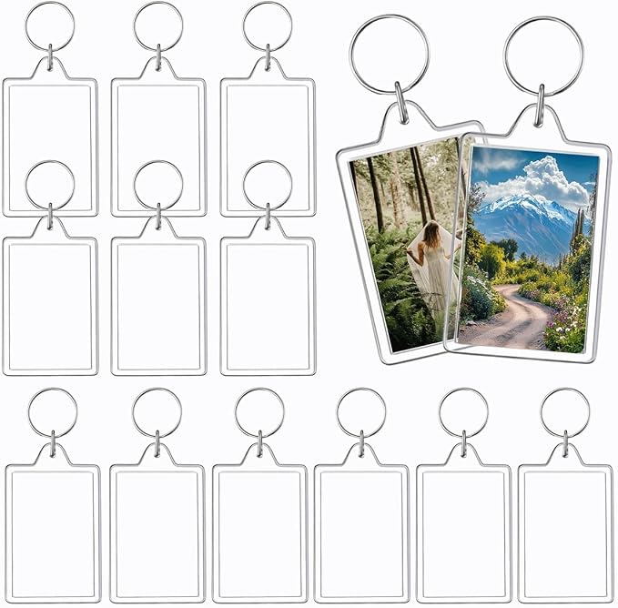 REDANHA 12pcs Acrylic Photo Frame Keychain Holder 2 x 3 In Picture Insert Blank