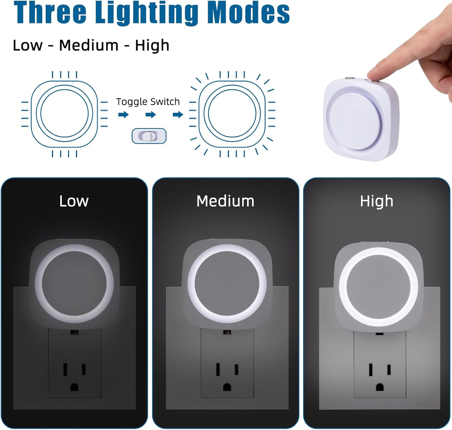 White Night Lights Plug into Wall, 4 Packs Dimmable Night Light with Dust to Dawn Sensor, Automatically Turn on and Off, Gentle Glow Nightlight for Bathroom,Bedroom,Stairs,Kitchen,Hallway, White