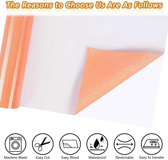 TORC Orange Pink Glitter HTV Heat Transfer Vinyl HTV Rolls