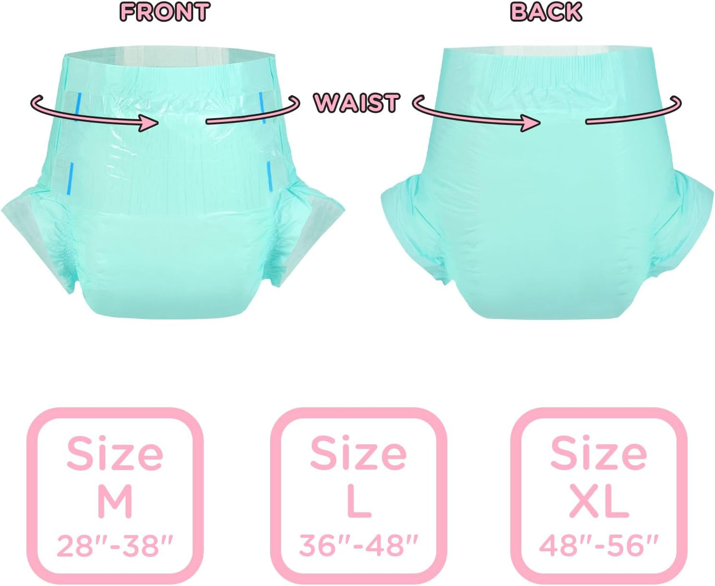 Littleforbig Adjustable Tapes Adult Diaper 2 Pieces - ABDry Ultra Absorbent Diapers Green (X-Large 48"-56")