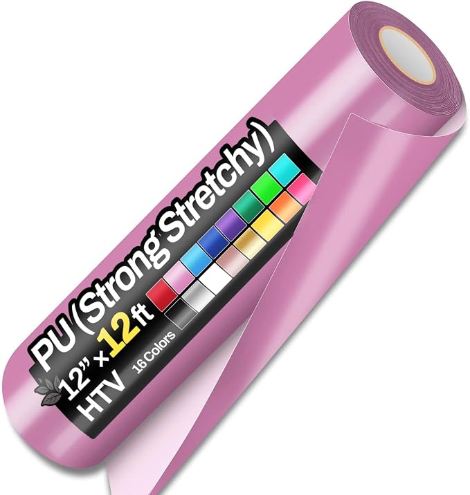 12" x 12ft Heat Transfer Vinyl Rolls, PU HTV Viny Pink