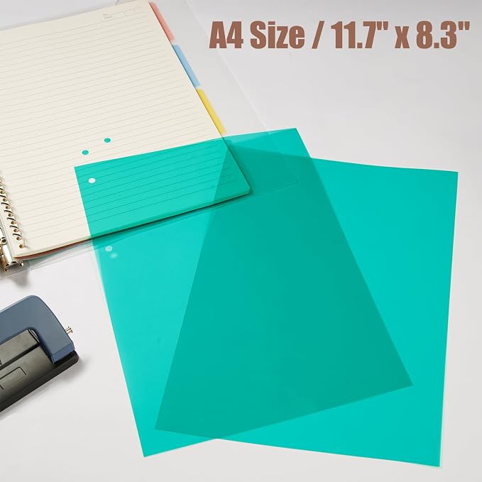 10-Pack A4 Colored PVC Flexible Plastic Sheets, 0.3mm Dark Green Transparent