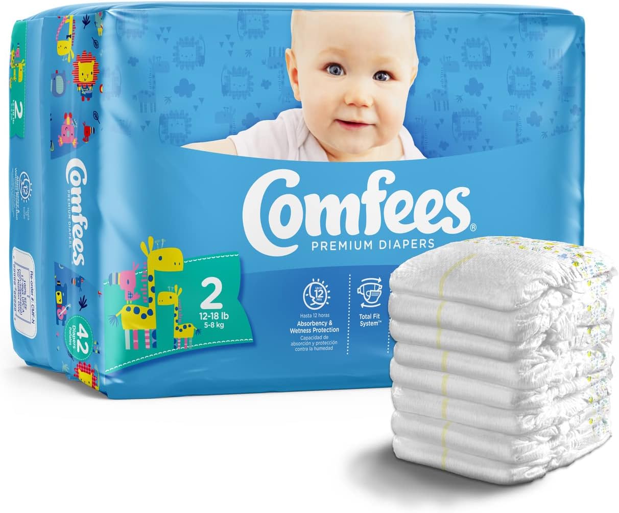 Comfees Premium Baby Diapers with Total Fit System for Boys & Girls, Size 2, 168Count, White (CMF-2)