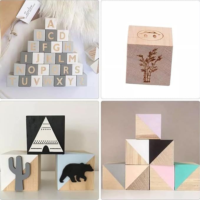 Wood Blocks for Crafts, Large Unfinished Wood Cubes, 3 Inch Natural Wooden