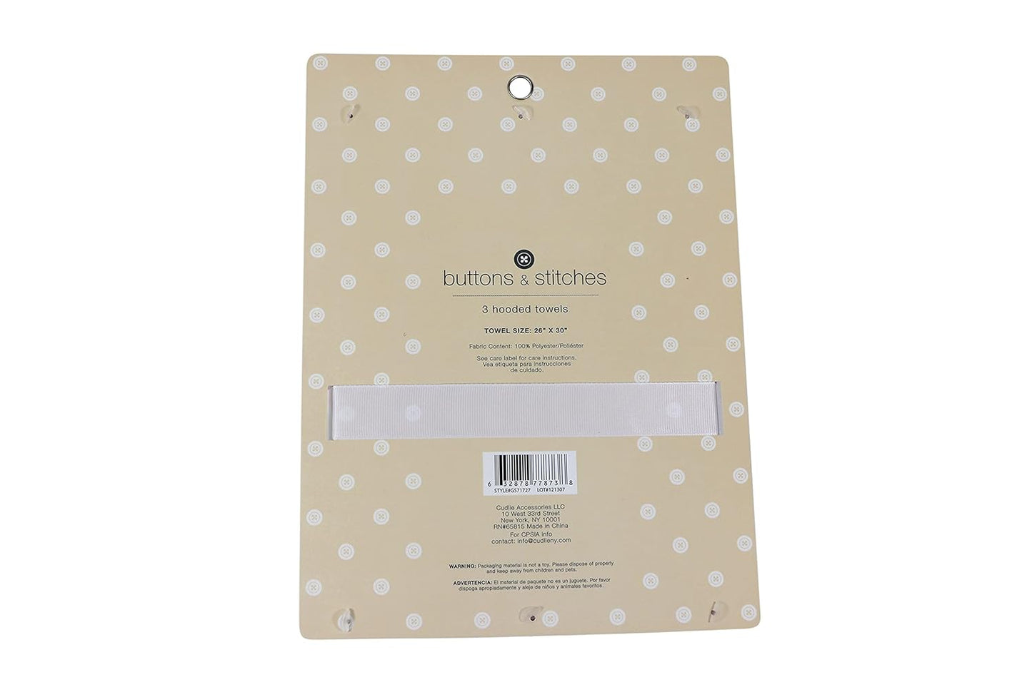 Cudlie Buttons & Stitches Baby Girl 3 Pack Rolled/Carded Hooded Towels in Butterfly Polka Print (GS71727)