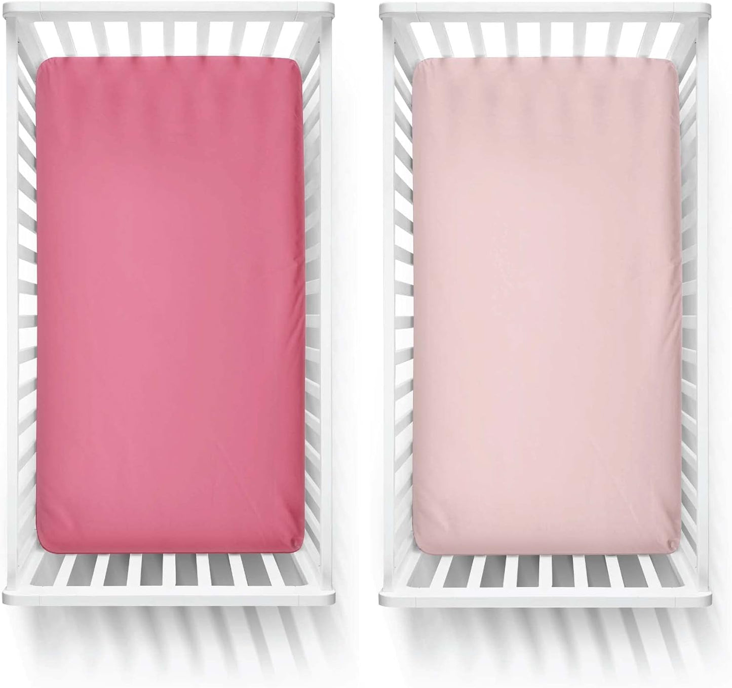 Featherhead™ 2-Pack Fitted Crib Sheets - 100% Cotton - 52" x 28" x 9" for Standard Crib and Toddler Mattress (Percale Pink)