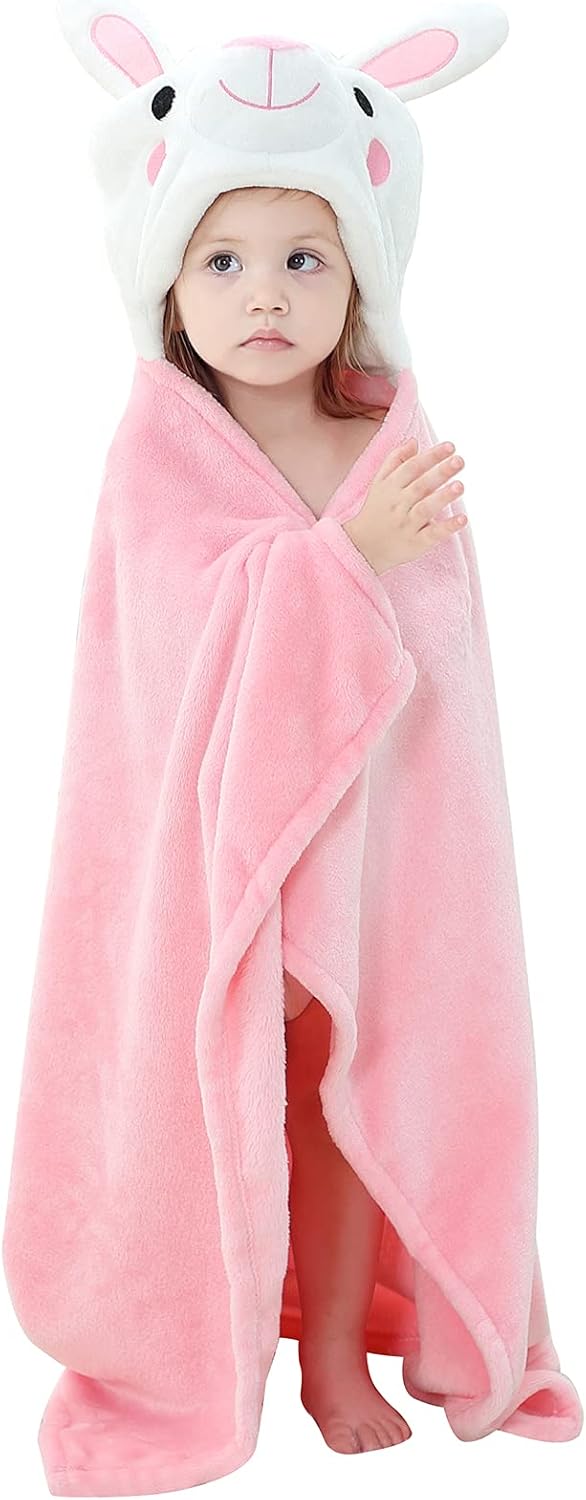 Wearable Blanket Hoodie for Kids Toddlers Hooded Towels Soft Cozy Flannel Wearable Throw Blanket Hoodie for Boys Girls Birthday Gifts (Rabbit 50 * 40)