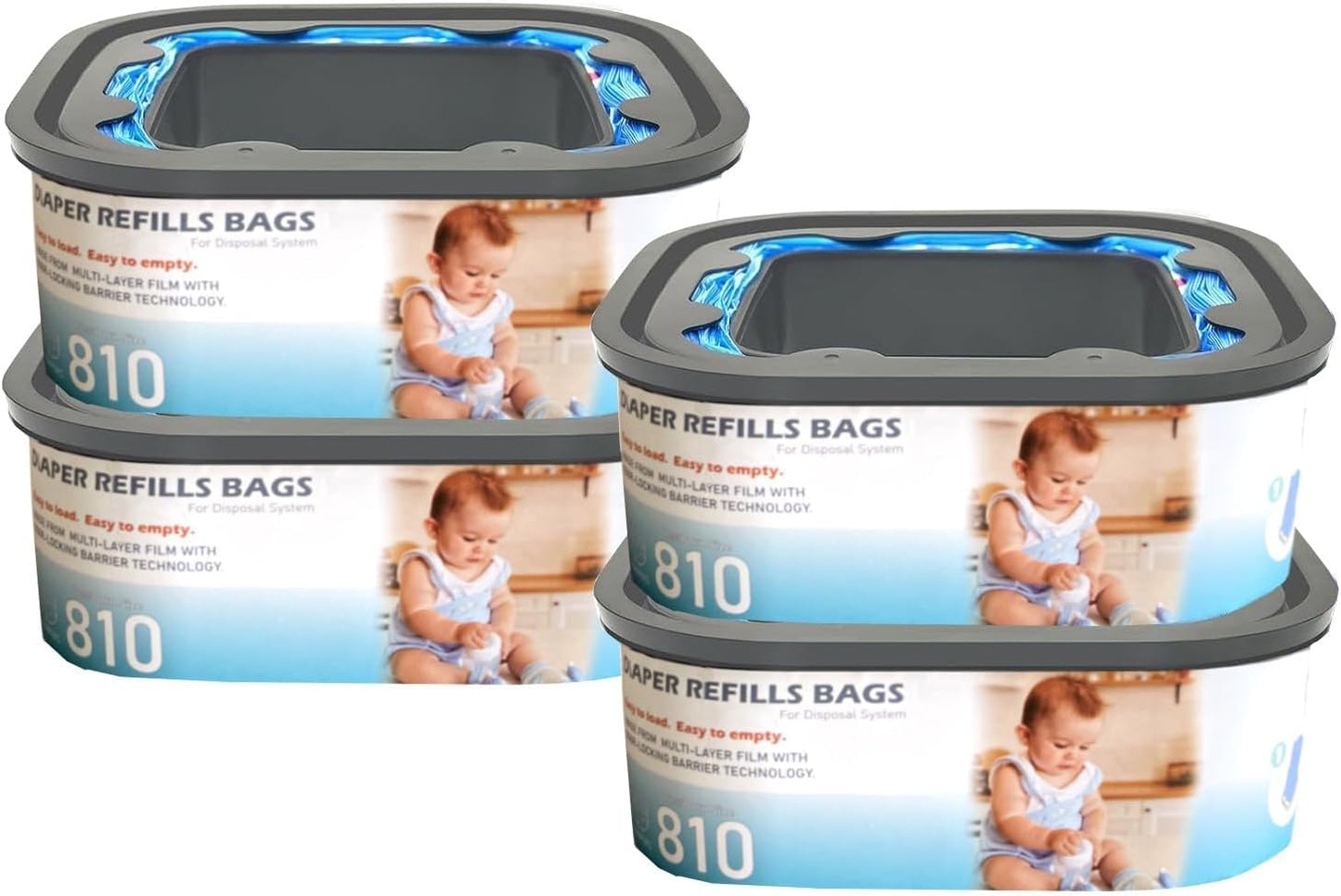 Jumbo Square Refills Disposal Bags Refill Compatible with Diaper Genie Compact and Select Pails(Not Fit Classic Version Pails),with Continuous Film,HoldUp to 810 Newborn-Sized Diapers Per Refill,4Pack