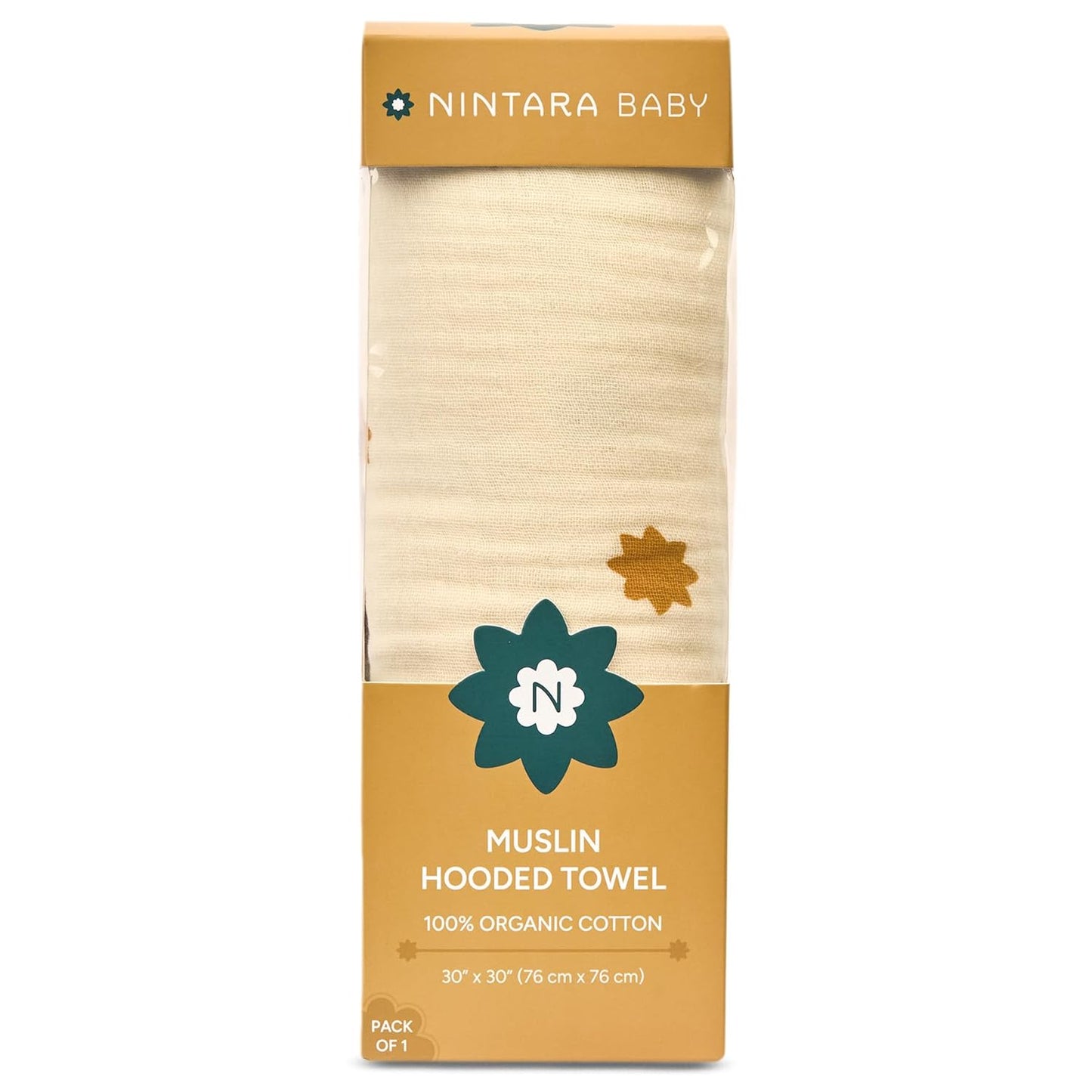 Hooded Towel - 100% Organic Premium Muslin Cotton, 30" x 30", Ultra-Absorbent, Soft, Breathable, Hypoallergenic, Multipurpose, Gifts for Babies & Infants
