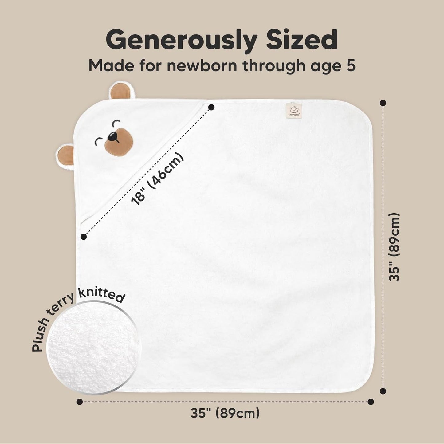 KeaBabies Hooded Baby Towel for Newborn - Viscose Derived from Bamboo Large Baby Bath Towels with Hood for Boys, Girls, Toddler, Extra Absorbent & Soft Newborn Bath Essentials (Grizzly, Regular)
