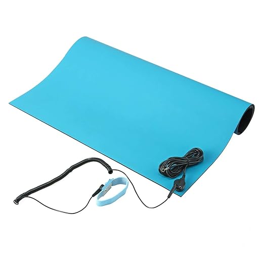 MWRF Source ESD Mat Kit with Wrist Strap and Grounding Cord (2.5 FT x 3 FT x 0.12 Inch, Blue)