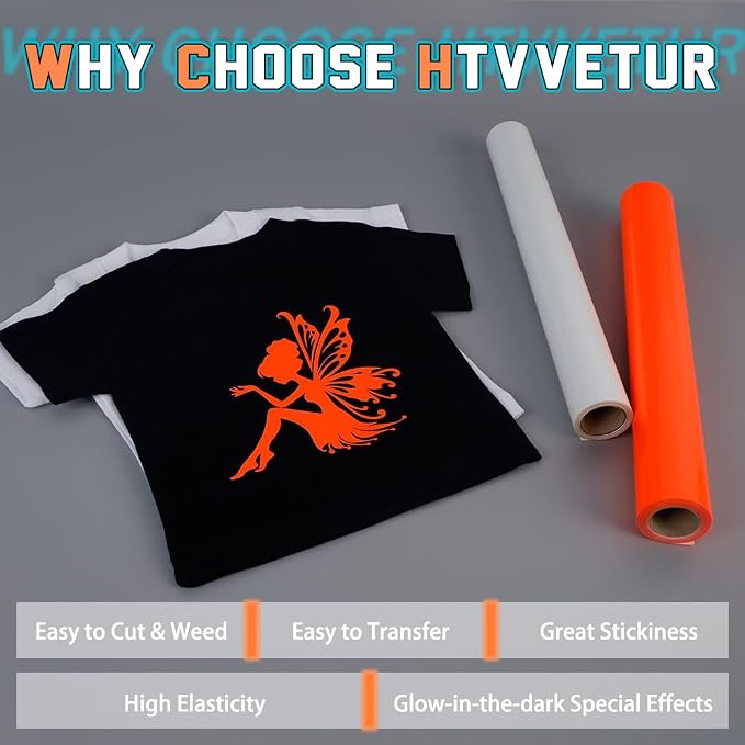 HTVVETUR Glow in The Dark HTV Heat Transfer Vinyl Roll 12 Inch by 10 Feet Iron