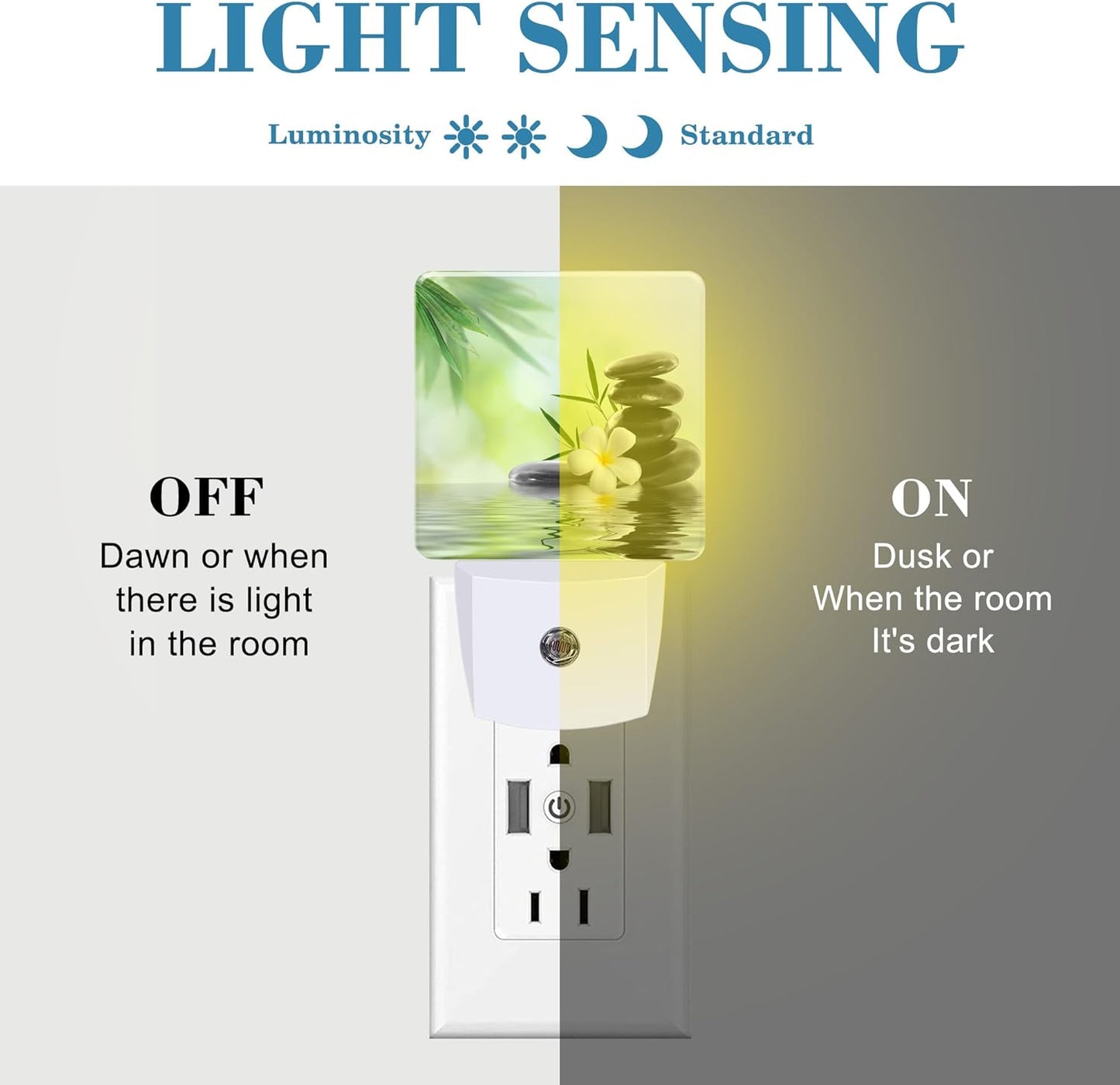 Plug in Night Lights Spa Concept Zen Stones Nightlight Plug Into Wall Dusk to Dawn Sensor LED Night Light for Kid Girls Boys Women Men Room Decor, Hallway, Kitchen, Bathroom, Nursery, Stairs