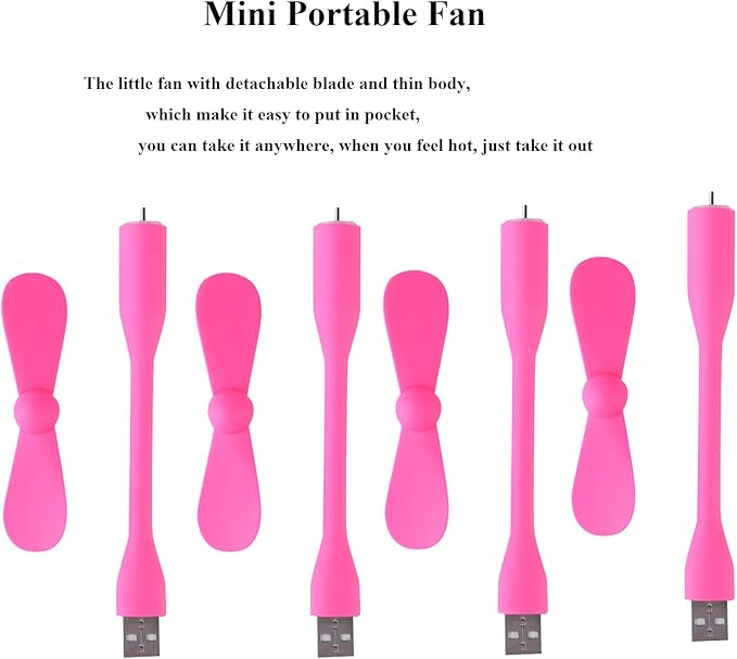 Mini USB Fan, Portable Pocket Fan USB-A Powered Little Cooler, Quiet Operation, for Home Office Car Outdoor Travel- 4 Pack (Pink)