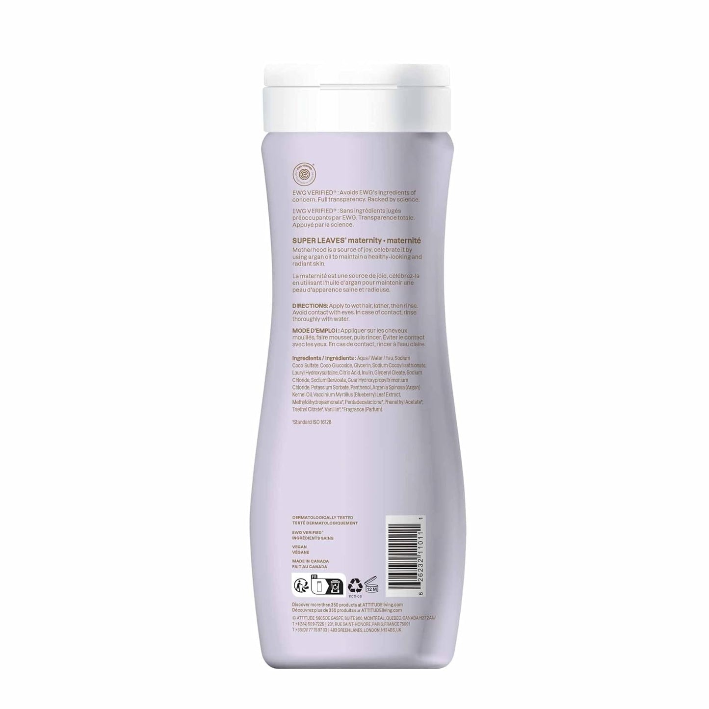 ATTITUDE Pregnancy Shampoo, EWG Verified, Dermatologically Tested, Plant and Mineral-Based, Vegan Maternity Products, Argan Leaf Extract, 16 Fl Oz