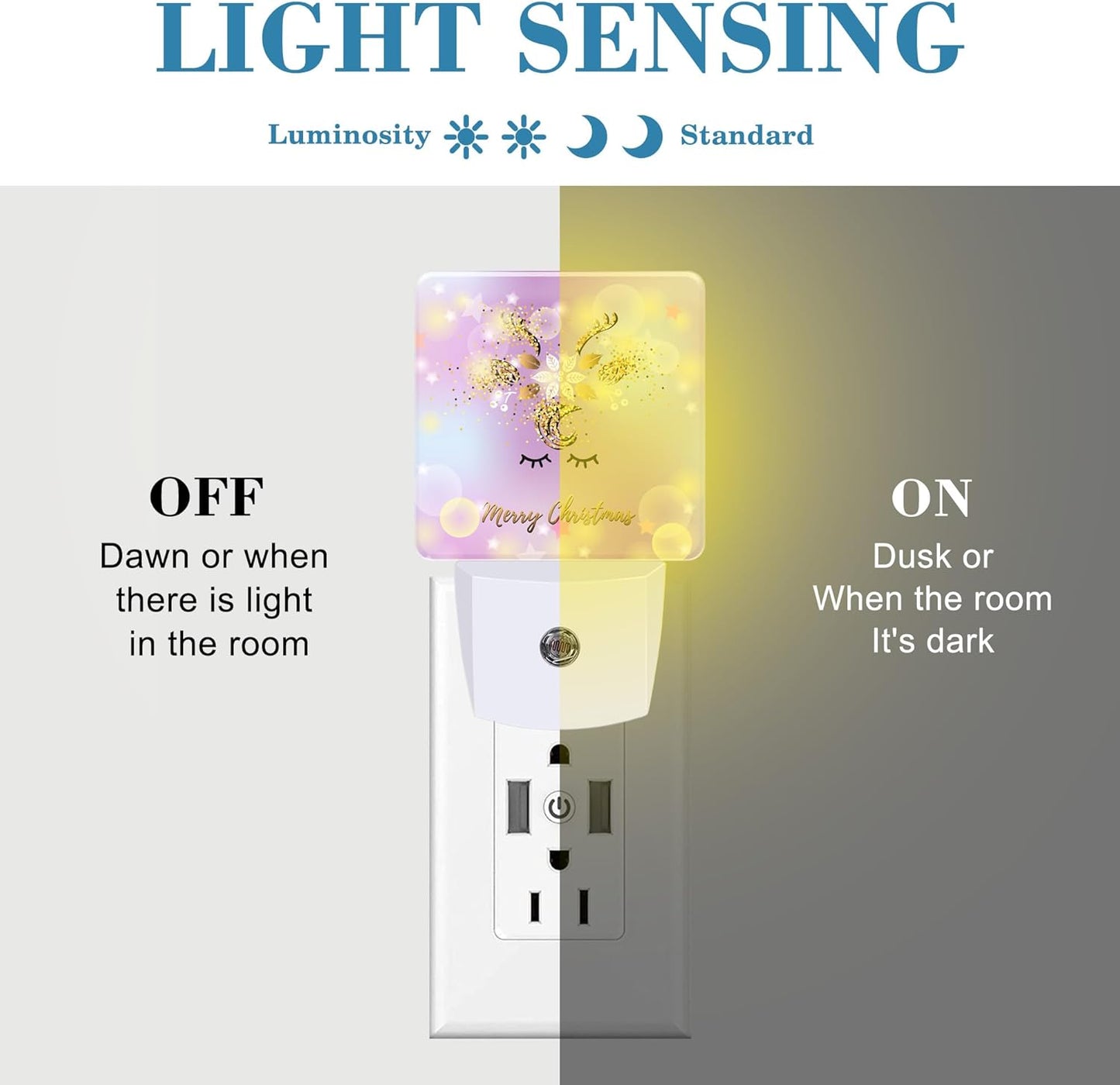 Cute Merry Christmas Deer Night Light for Kids, LED Night Light Plug into Wall with Dusk to Dawn Sensor for Girls Boys Women Men Room Decor, Hallway, Kitchen, Bathroom, Nursery, Stairs