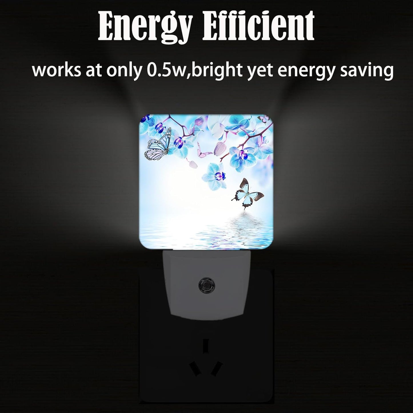Orchids and Butterflies Night Light,Plug Into Wall with Dusk to Dawn Light Sensors, Warm Nightlights for Bedroom, Bathroom, Hallway, Kitchen, Gifts Ideal for Boys Girls Women Men