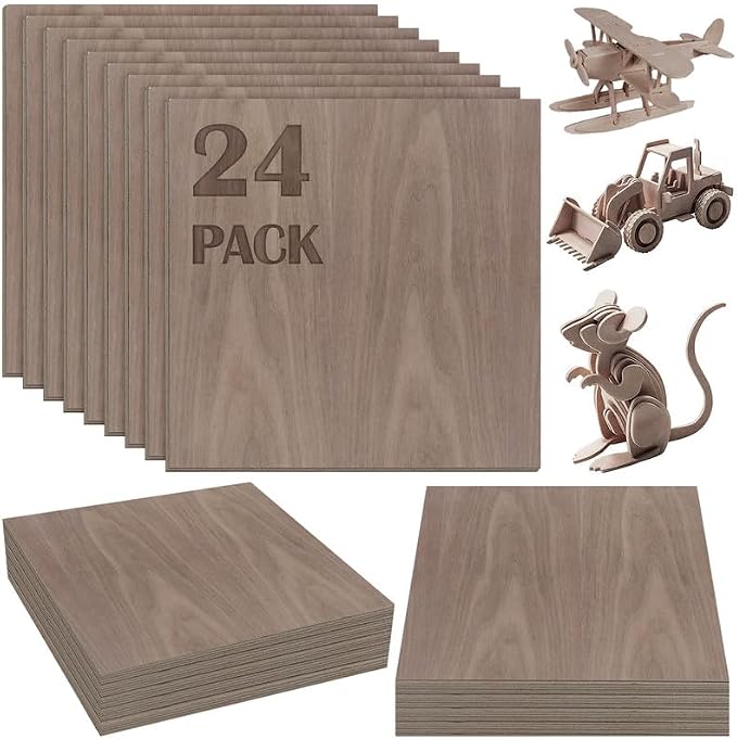 24 Pcs Walnut Unfinished Wood Craft, School DIY Projects, CNC Cutting, and Wood
