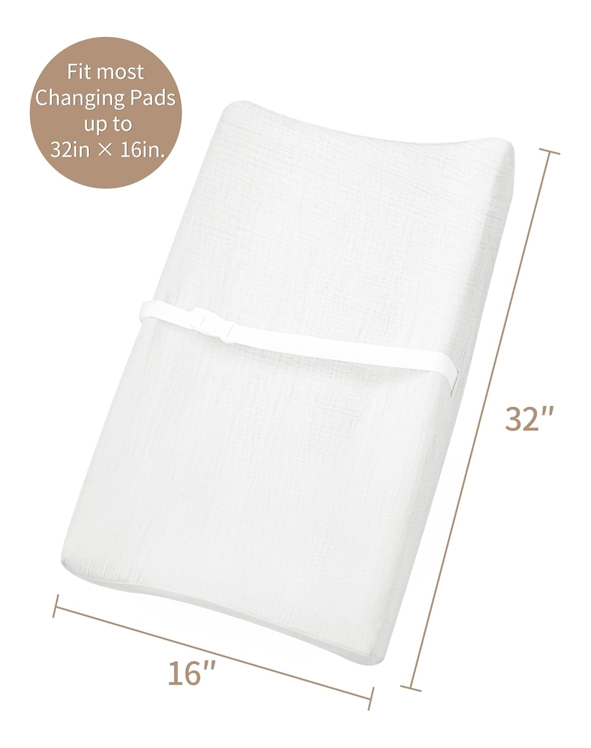 Changing Pad Cover for Baby Girls Boys, Muslin Changing Table Pad Covers with Boho Style, Neutral Color Soft and Breathable (White & White)