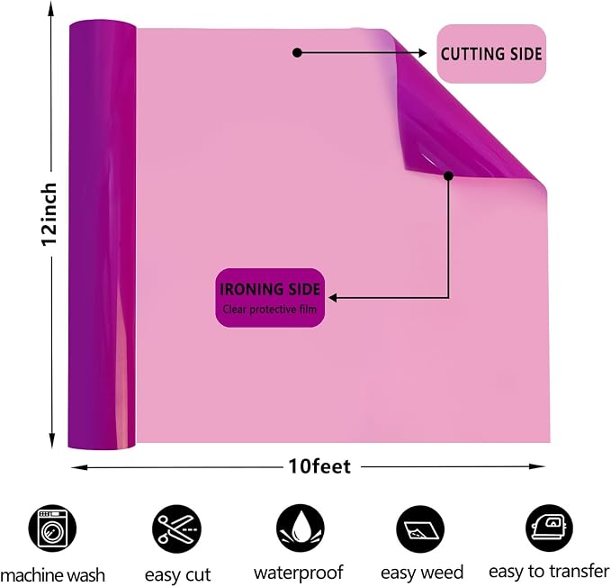 FUNKAKA Fluorescent Purple HTV Heat Transfer Vinyl Rolls