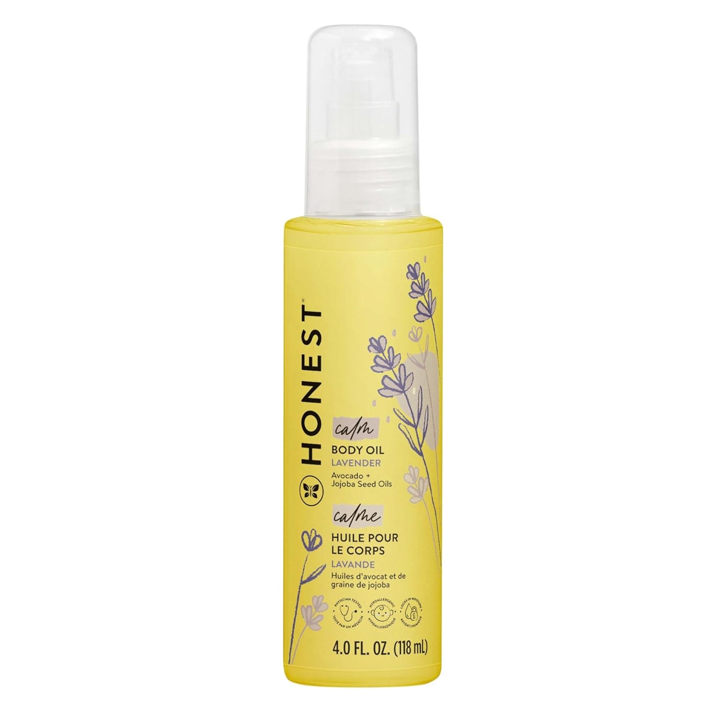 The Honest Company Lavender Infused Calming Body Oil Moisturize Nourish and Soothe Baby's Skin Plant-Based Hypoallergenic Vegan 4.0 fl oz