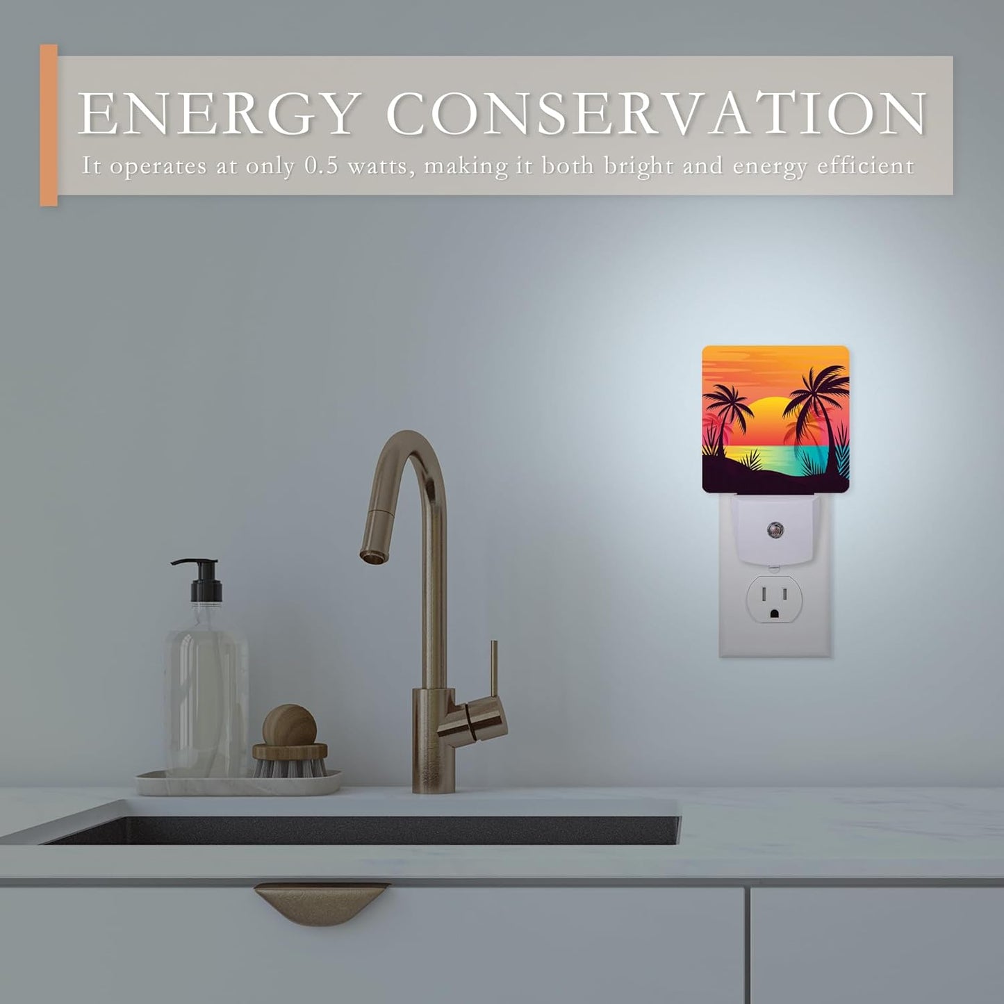 Night Light,Palm Tree with Beach Sunset Night Lights Plug into Wall for Boys Girls Bedroom Decorative Half Round Nightlight Led Lamp 0.5W Sleep Friendly