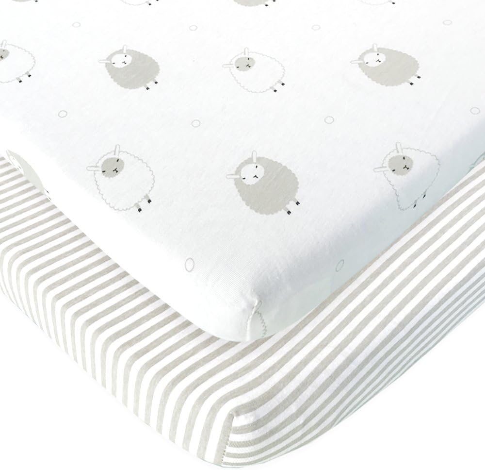 Bassinet Fitted Sheets for Baby Beside Dreamer Bedside Sleeper and Chicco Next2Me – Fits 20 x 33 Mattress – Snuggly Soft Jersey Cotton – Grey – 2 Pack