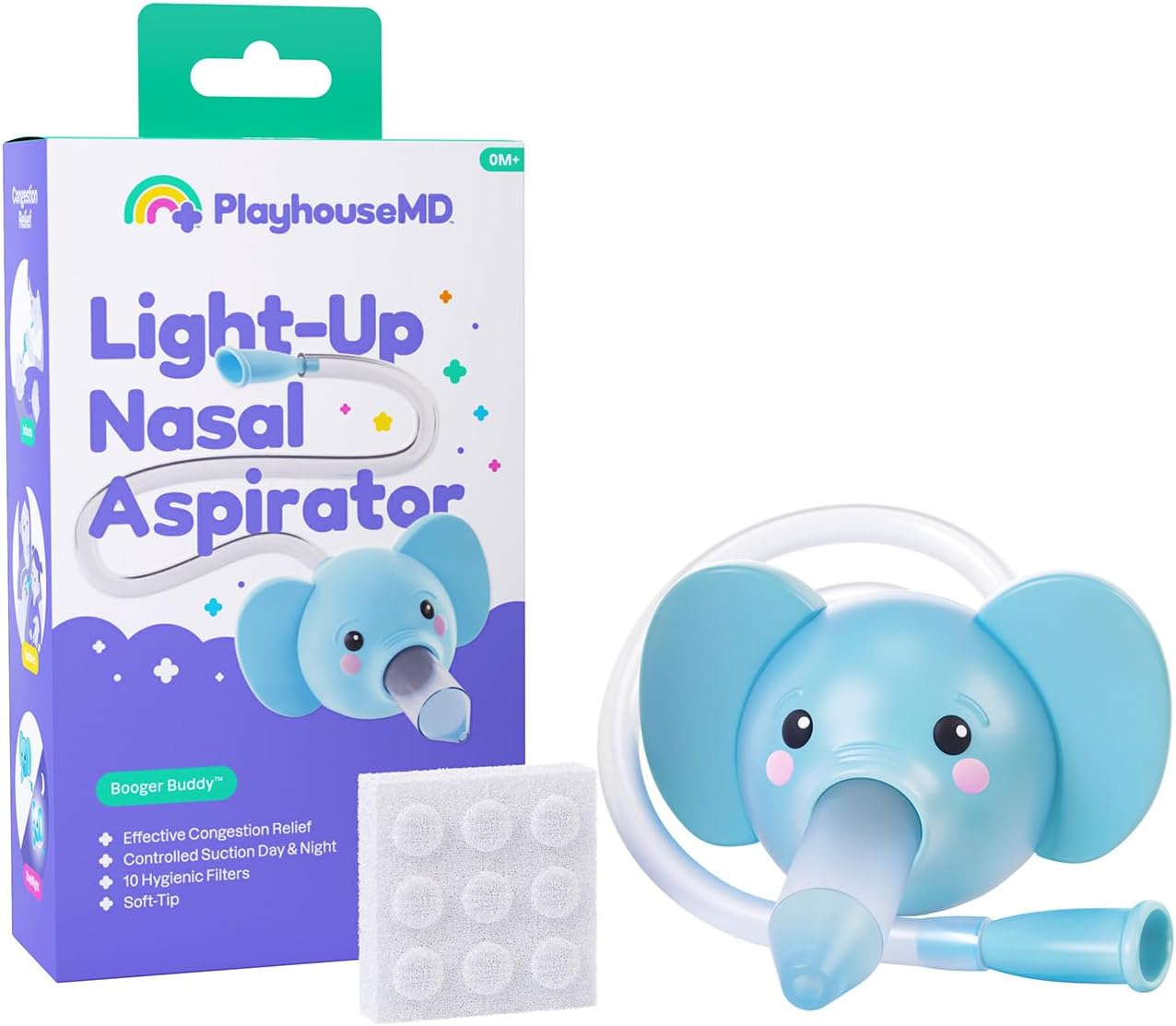 Booger Buddy Nasal Aspirator, Elephant - with LED Light for Babies & Toddlers – BPA-Free Snot Remover for Infant Stuffy Nose and Congestion Relief – Easy to Clean Design