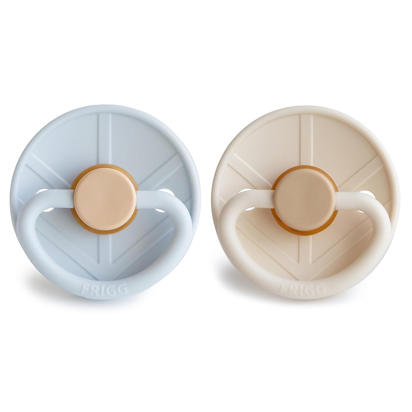 FRIGG Little Viking Natural Rubber Baby Pacifier 2-Pack | Made in Denmark | BPA-Free (Powder Blue/Cream,0-6 Months)