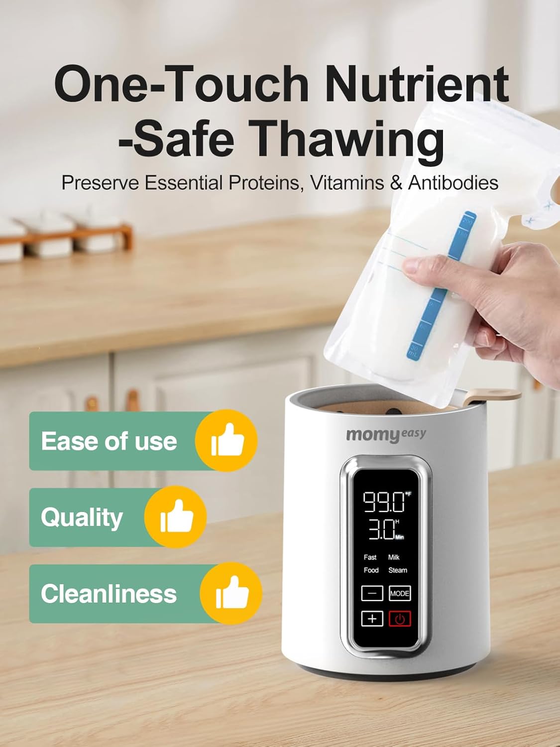 MOMYEASY Fast 2-Minute Baby Bottle Warmer - Steam Heating for Breastmilk & Formula, Fits All Bottles, Precise Temp Control with Timer, Auto Shut-Off