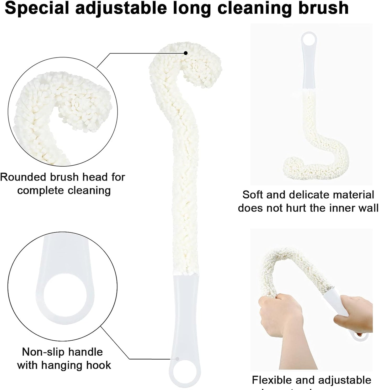 3 Pieces Wine Cleaning Brush Flexible Bottle Scourer with Stainless Steel Decanter Cleaning Balls Multi-Function Household Cleaning Tools for Goblets/Champagne Flutes/Cups/Glasses (White)