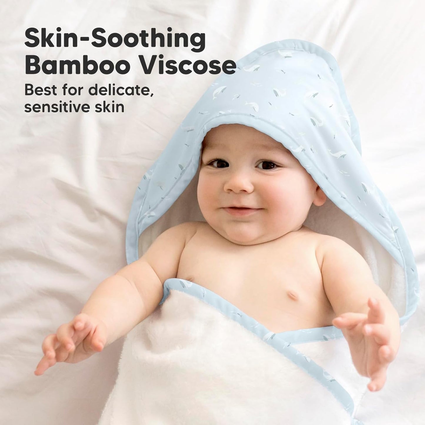 KeaBabies Hooded Baby Towel for Newborn - Viscose Derived from Bamboo Large Baby Bath Towels with Hood for Boys, Girls, Toddler, Extra Absorbent & Soft Newborn Bath Essentials (Blue Whale, Regular)
