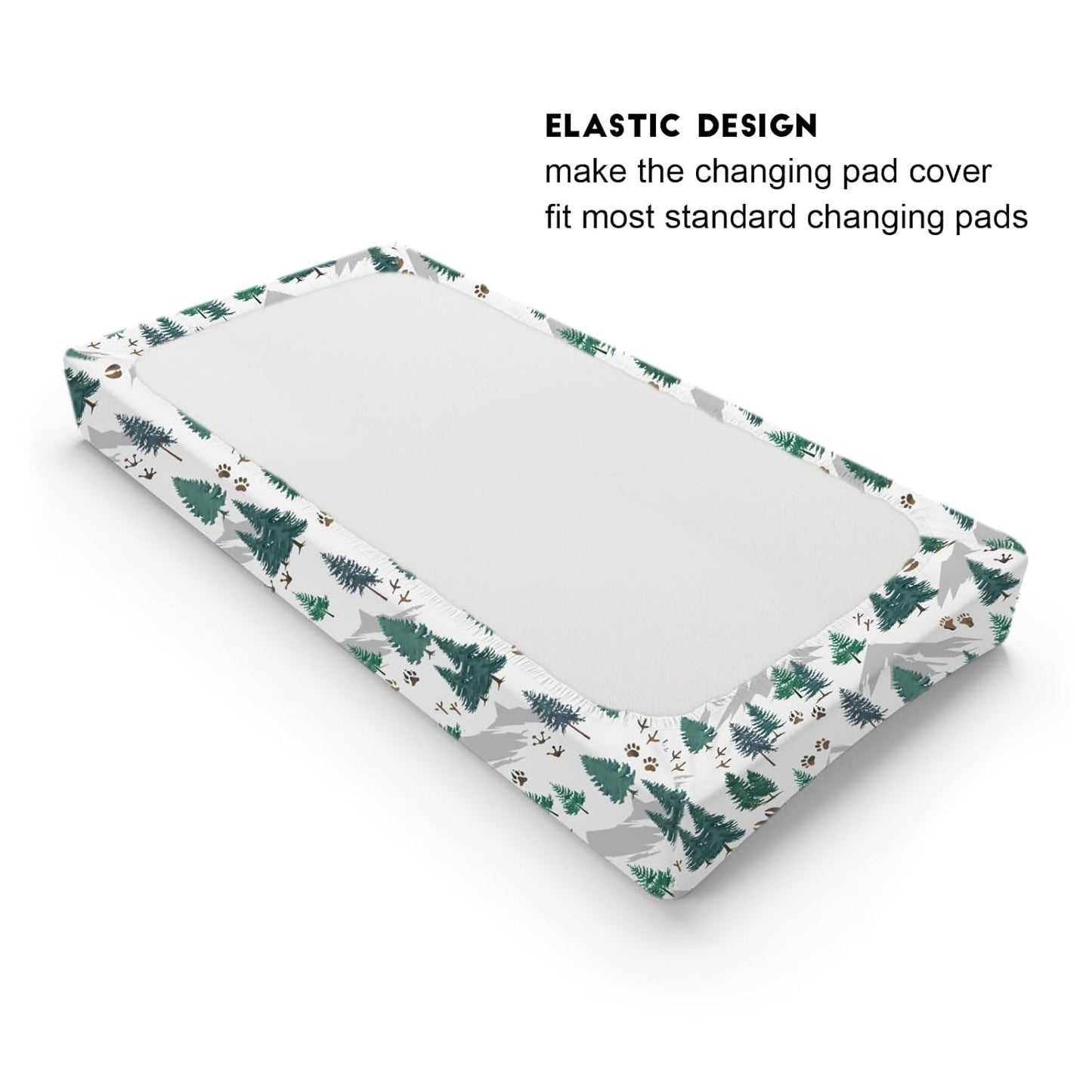 Green Pine Forest Animals Tracks Baby Changing Pad Covers Pine Trees Paws Mountain Diaper Changing Table Sheets for Girl Boy Soft Breathable Stretch Fitted Nursery Change Table Mat 32''x16''