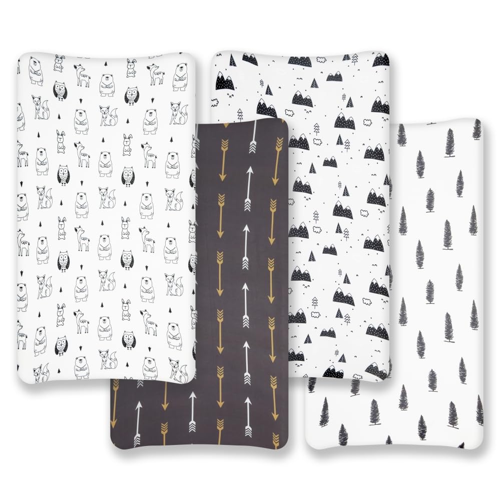 4 Pack Changing Pad Covers Woodland Forest Animals Wood Neutral Unisex Fitted Baby Changing Pad Cover Set for Baby Boys or Girls