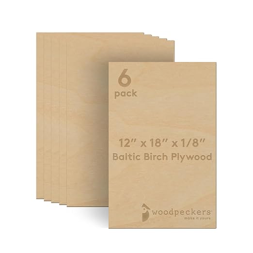 3 mm Baltic Birch Plywood 1/8 x 12 x 18 Inch, Box of 6 B/BB Grade Craft Wood