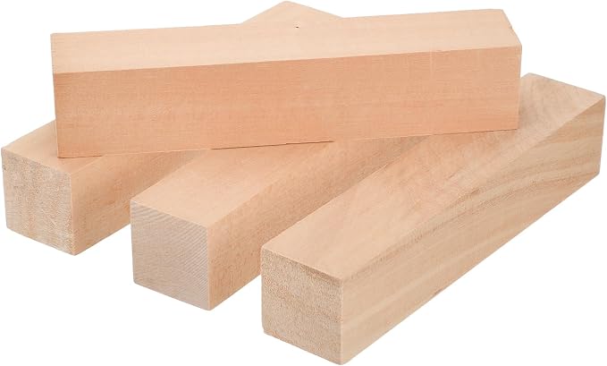 MECCANIXITY 4Pcs Basswood Carving Block, 1.6"x1.6"x8" Square Wooden Dowels