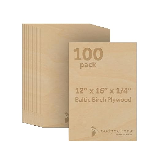 6 mm Baltic Birch Plywood 1/4 x 12 x 16 Inch, Box of 100 B/BB Grade Craft Wood