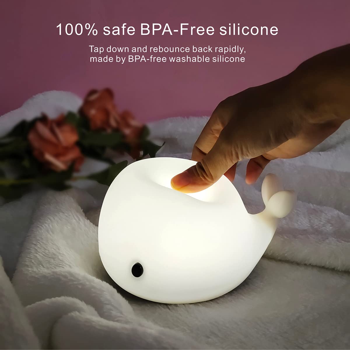 Night Light for Kids, Cute Silicone Nursery Dolphin Lamp for Baby and Toddler, Animal NightLight for Bedroom, Squishy Night Lamp for Kids Room (Dolphin)