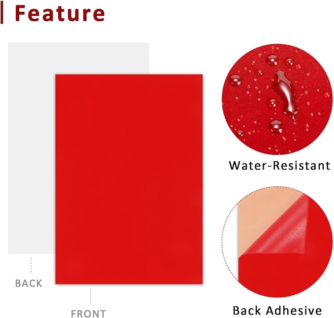 Caydo 12 Pieces Red Self Adhesive Felt Sheets, Adhesive Felt Sheet A4 Size |