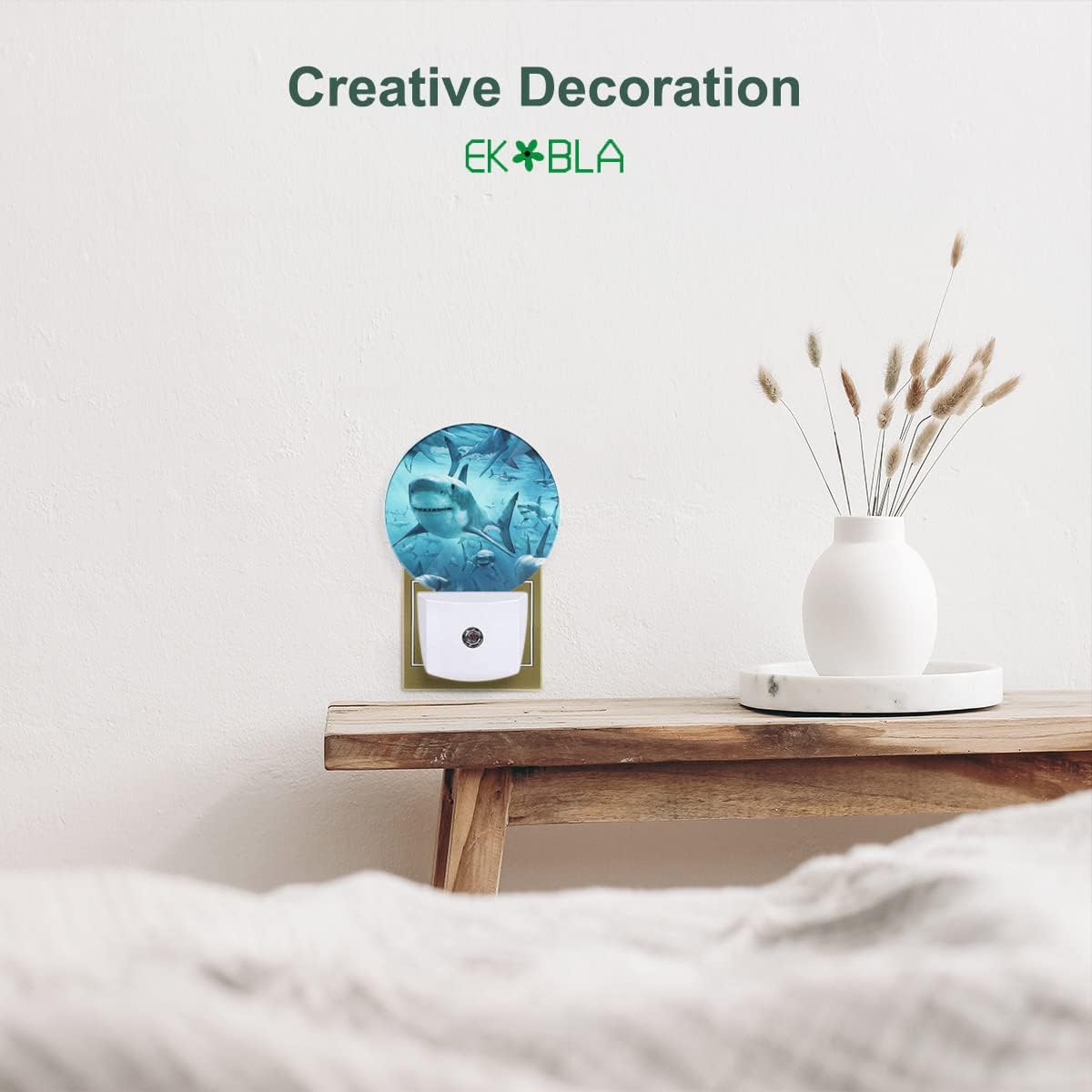 EKOBLA Shark Plug-in Nightlights Undersea Fishes Aquatic Creatures Ocean Sea Plug-in Nightlights Nautical Coastal Blue Decorative Night Light with Dusk-to-Dawn Sensor 0.5W Sleep Friendly