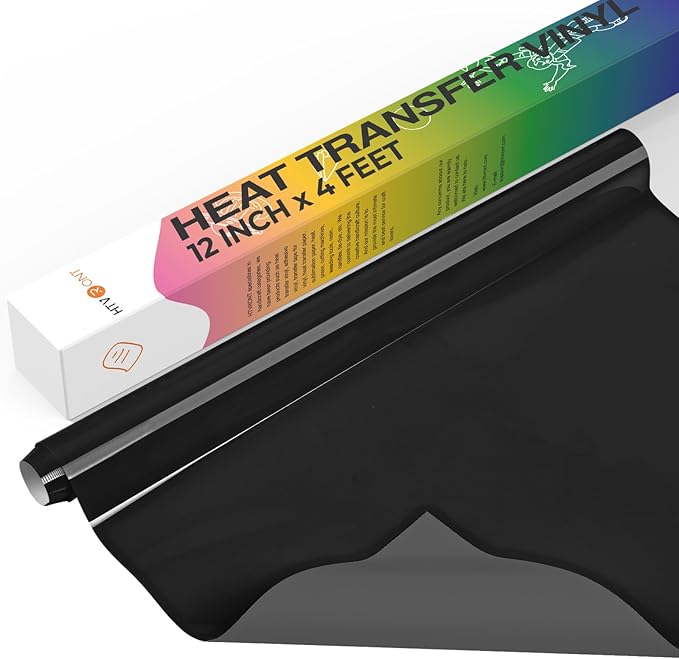 HTVRONT Heat Transfer Vinyl Roll -12" x 4FT Black HTV Vinyl