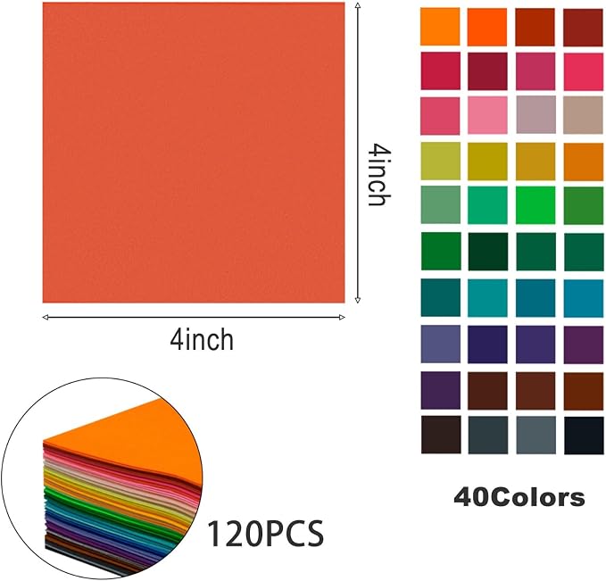 120 Pcs Craft Felt Sheets, 4 x 4 inch Soft Felt Squares