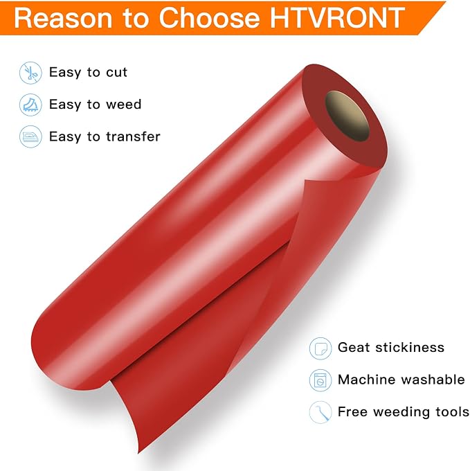 HTVRONT Heat Transfer Vinyl Red HTV Vinyl Rolls