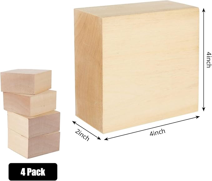 SHUESS 4 PCS Basswood Carving Blocks 4 X 4 X 2 inch Basswood