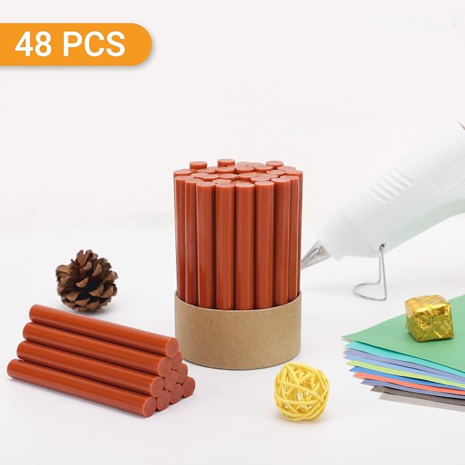 Brick Red Hot Glue Stick, Manarty 48 PCS Full Size 0.43" Dia x 4" Long Hot Melt